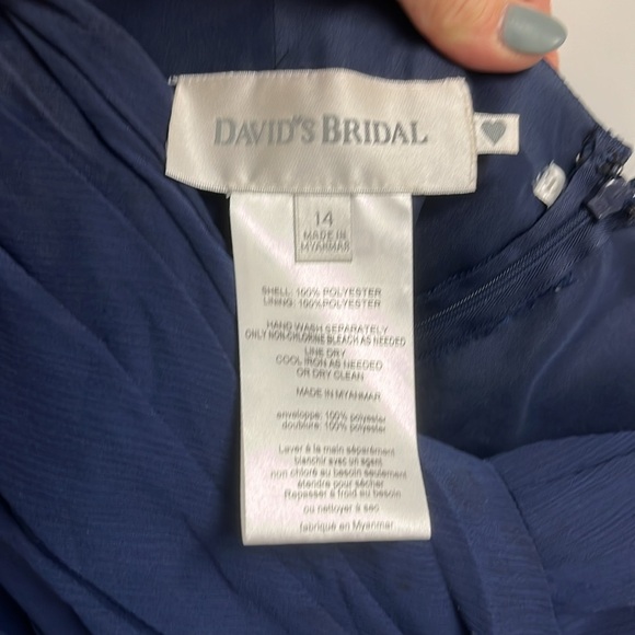 David's Bridal Women's Blue Strapless Crinkle Chiffon Bridesmaid Dress Size 14 - Picture 5 of 5